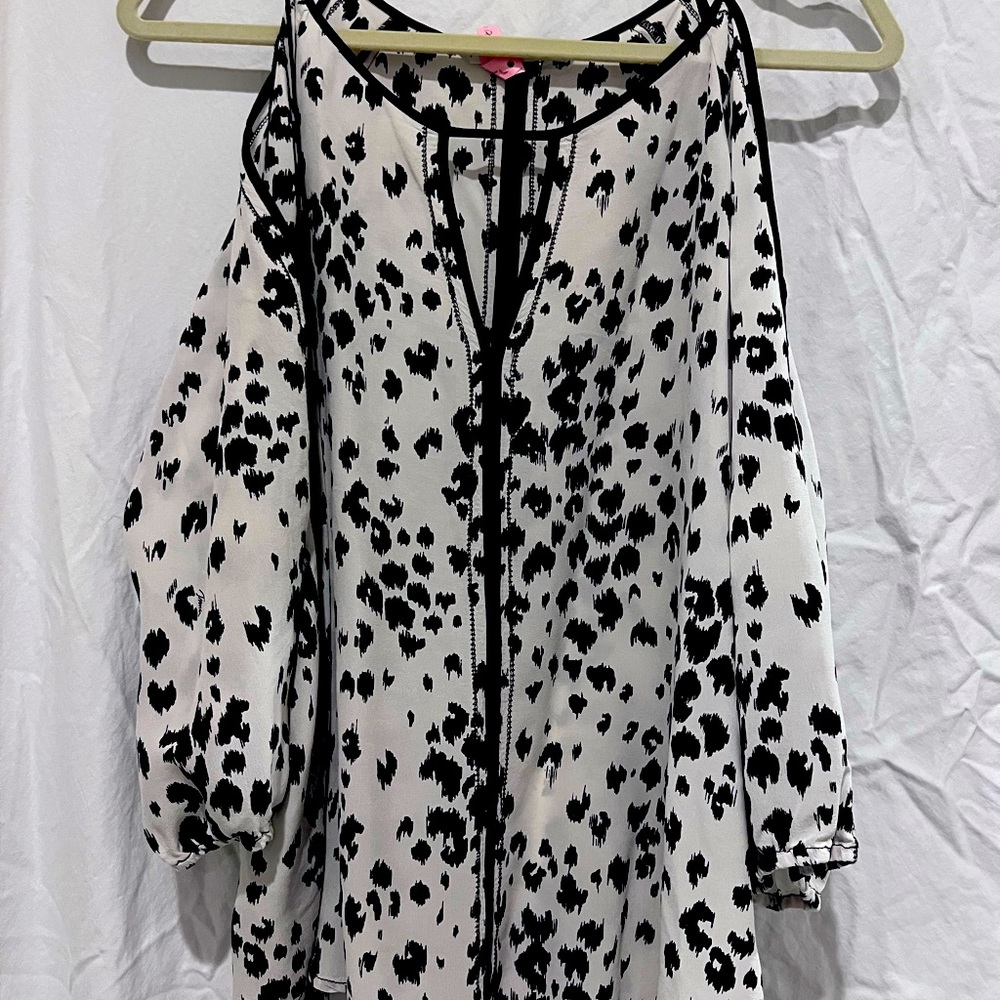 Trina Turk cold shoulder animal print blouse
